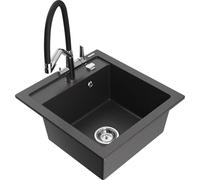 Mexen Vito fregadero de granito de 1 cubeta con grifo de cocina Duo, negro moteado - 6503-76-671701-07 22582 5905315044792