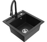 Mexen Vito fregadero de granito de 1 cubeta con grifo de cocina Elia, negro/metálico plateado - 6503-73-670101-70 19535 5905315027924