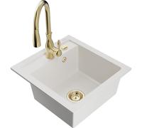 Mexen Vito fregadero de granito de 1 cubeta con grifo de cocina Savita, blanco - 6503-20-672601-50 16802 5905315032928