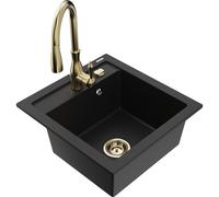 Mexen Vito fregadero de granito de 1 cubeta con grifo de cocina Savita, negro - 6503-77-672601-50 16908 5905315033178