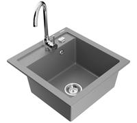 Mexen Vito fregadero de granito de 1 cubeta con grifo de cocina Telma, gris - 6503-71-670200-00 6166 5907709189294
