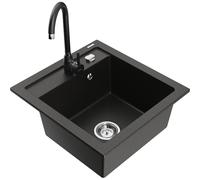 Mexen Vito fregadero de granito de 1 cubeta con grifo de cocina Telma, negro/dorado metálico - 6503-75-670200-70 6171 5907709189348