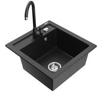 Mexen Vito fregadero de granito de 1 cubeta con grifo de cocina Telma, negro/plata metálico - 6503-73-670200-70 6169 5907709189324