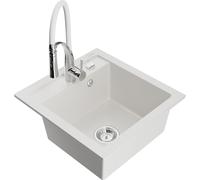 Mexen Vito fregadero de granito de 1 seno con grifo de cocina Aster, blanco - 6503-20-73450-02 18914 5905315043351