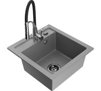 Mexen Vito fregadero de granito de 1 seno con grifo de cocina Aster, gris - 6503-71-73450-07-B 18926 5905315043498