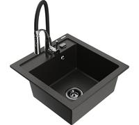 Mexen Vito fregadero de granito de 1 seno con grifo de cocina Aster, negro/metalizado dorado - 6503-75-73450-07-B 18936 5905315043610