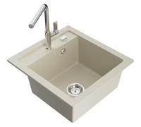 Mexen Vito fregadero de granito de 1 seno con grifo de cocina Flora, beige - 6503-69-670401-00 19985 5905315057037