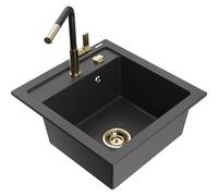 Mexen Vito fregadero de granito de 1 seno con grifo de cocina Flora, negro moteado - 6503-76-670401-57-G 20049 5905315057341