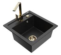 Mexen Vito fregadero de granito de 1 seno con grifo de cocina Rita, negro/metálico plateado - 6503-73-670300-50 17026 5905315017673