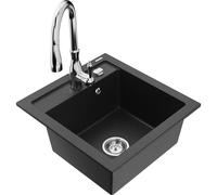 Mexen Vito fregadero de granito de 1 seno con grifo de cocina Savita, negro/plateado metálico - 6503-73-672601-00 16837 5905315033031