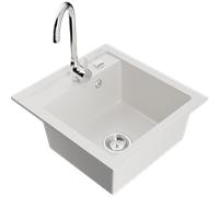 Mexen Vito fregadero de granito de 1 seno con grifo de cocina Telma, blanco - 6503-20-670200-00 6162 5907709189256