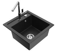 Mexen Vito fregadero de granito de 1 seno con mezclador de cocina Flora, negro/plateado metálico - 6503-73-670401-00 20019 5905315057174