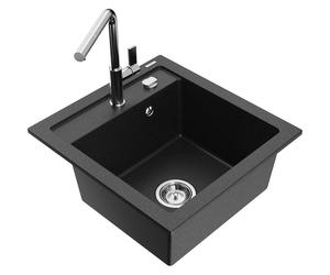 Mexen Vito fregadero de granito de 1 seno con mezclador de cocina Flora, negro/plateado metálico - 6503-73-670401-00 20019 5905315057174