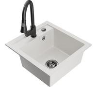 Mexen Vito fregadero de granito de 1 tina con grifo de cocina Elia, blanco - 6503-20-670101-70 19522 5905315027795