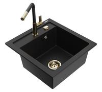 Mexen Vito fregadero de granito de 1 tina con grifo de cocina Flora, negro - 6503-77-670401-57-G 20058 5905315057426
