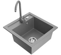 Mexen Vito fregadero de granito de 1 tina con grifo de cocina Telma, gris - 6503-71-670200-71 6167 5907709189300