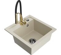 Mexen Vito fregadero de granito de una cubeta con grifo de cocina Aster, beige - 6503-69-73450-57-B 18923 5905315043450