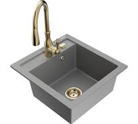 Mexen Vito fregadero de granito de una cubeta con grifo de cocina Savita, gris - 6503-71-672601-50 16827 5905315033000