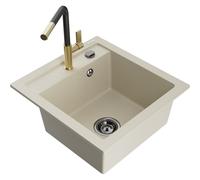 Mexen Vito fregadero de granito de una sola cubeta con grifo de cocina Flora, color beige - 6503-69-670401-57-B 19998 5905315057082