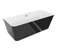 Mexen Volta bañera exenta adosada 150 x 75 cm, blanca/negra, rebosadero gris arma cepillado - 51131507575-66 45564 5905315377975