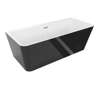 Mexen Volta bañera independiente de pared 150 x 75 cm, blanca/negra, rebosadero cobre cepillado - 51131507575-65 45563 5905315377968