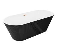 Mexen Yara bañera exenta acanalada 170 x 75 cm, blanca/negra, rebosadero oro rosa - 52861707575-60 76699 5905315623119