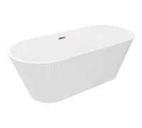 Mexen Yara bañera exenta estriada 170 x 75 cm, blanca, rebosadero oro rosa - 52861707500-60 76647 5905315623010