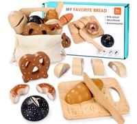 Mexgcom Accesorios de Cocina de Juego para NiñOs, Juguetes de Cocina Cortados de Pan Hecho de Madera, Juego de Desayuno Accesorios de Cocina con ConexióN de Velcro