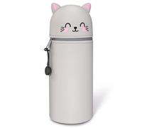 Mexgcom-Estuche Escolar Kawaii 2 en 1 de Silicona Blanda, Estuche Vertical Estirable, Portabolígrafos de Mesa, Cremallera, Regalo Escolar para Niños Niñas H 18,5 cm (Gatos)