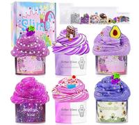 Mexgcom Slime para Niñas, 6×70ml Slime Kit Incluye Nube de Slime, Slime de Mantequilla y Slime Transparente 3 Diferentes Texturas Kit para Hacer Slime para Niñas y Niños Regalos Fiesta (Morado)