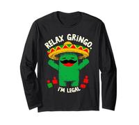 Mexican Cactus Funny Cinco de Mayo Relax Gringo I'm Legal Manga Larga
