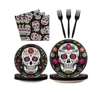 Mexican Carnival Sugar Skull Day of the Dead Tableware Set Halloween Party Decorations Flower Skull