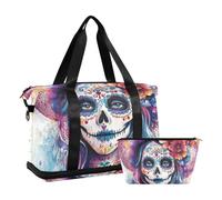 Mexican Day Of Dead Beautiful Lady - Bolsa de viaje de gran tamaño con correa ajustable para entrenamiento, plegable, Día mexicano de los muertos, hermosa dama, 1 size