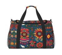 Mexican Folk Art Boho - Bolsa de viaje con cremalleras y asas, bolsa de lona plegable grande para vacaciones familiares, Black, Talla única
