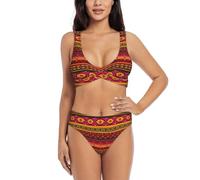 Mexican Folk Art Boho - Conjunto de bikini para mujer, traje de baño de dos piezas con acolchado extraíble suave, Negro, XXL
