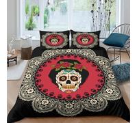 Mexican Folk Art Funda de Edredón Microfibra Juego de Ropa de Cama de 3 Piezas Impresión 3D Cierre de Mexican Folk Arte Funda Edredon Funda de Almohada a Juego Suave for niños y niñas （135x200cm）
