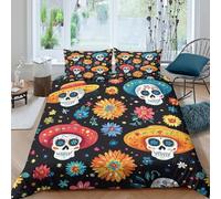 Mexican Folk Art Funda de Edredón Microfibra Suave Juego de 3 Piezas Estampado 3D Mexican Folk Arte Funda Edredon Incluye Fundas de Almohada Transpirable for niños Super King（260x220cm）