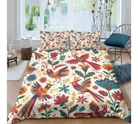 Mexican Folk Art Style Funda de Edredón Microfibra 3 Piezas Impresión 3D Cierre de Mexican Folk Arte Style Funda Edredon Fundas de Almohada Antibacteriana Lavables for Familia King（220x240cm）