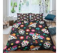 Mexican Folk Art Style Funda de Edredón Microfibra Suave 3 Piezas Estampado 3D Mexican Folk Arte Estilo Funda Edredon con Fundas de Almohada Antialérgica Lavables for jóvenes Single（135x200cm）