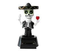 Mexican Skeleton Solar Doll - Dancing Dashboard Ornament, Halloween Solar Powered Shaking Head Skeleton Figure with Hat, Cute Halloween Car Dashboard & Desk Decoration for Home, Office, Bedroom