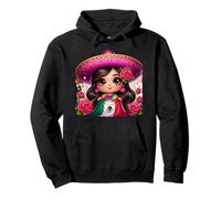 Mexican Sombrero Chibi Bandera Mexicana Fiesta Rosas Latina Sudadera con Capucha