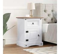 Mexican Style Corona Range Night Stand, Solid Pine Wood Bedside Table with Drawer & Cabinet, Rustic White Finish, 53x39x67 cm, Perfect for Bedroom or Guest Room