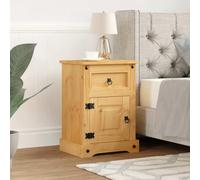 Mexican Style Corona Range Nightstand Solid Pine Wood 53x39x66 cm with Drawer & Cabinet Rustic Bedside Table for Bedroom Guest Room