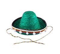 Mexicanos - Sombrero de paja hecho a mano, estilo hawaiano, accesorios de vestir de paja con pompones blancos, sombreros para mujer