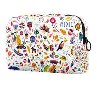 México - Bolsa de cosméticos con símbolos tradicionales para mujer, neceser de viaje, bolsa organizadora de maquillaje grande con cremallera, multicolor, 18.5x7.5x13cm/7.3x3x5.1in, Neceser