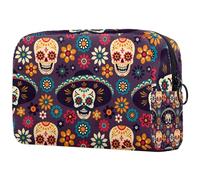 México - Bolsa organizadora de cosméticos con diseño floral de calavera de azúcar colorida para mujer, bolsa organizadora de maquillaje grande con cremallera, multicolor, 18.5x7.5x13cm/7.3x3x5.1in,