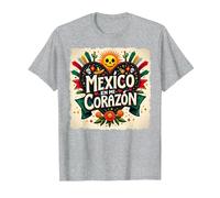 México En Mi Corazón Viva México Mujer Festive Skull Sun Camiseta, Hombre, Gris Jaspeado, M