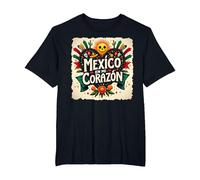 México En Mi Corazón Viva México Mujer Festive Skull Sun Camiseta, Hombre Tallas Grandes, Negro, 4X Alto