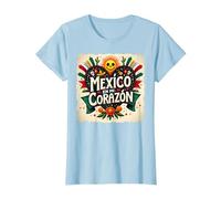 México En Mi Corazón Viva México Mujer Festive Skull Sun Camiseta, Mujer, Azul Bebé, 3XL