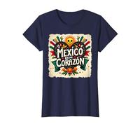 México En Mi Corazón Viva México Mujer Festive Skull Sun Camiseta, Mujer, Azul Marino, S